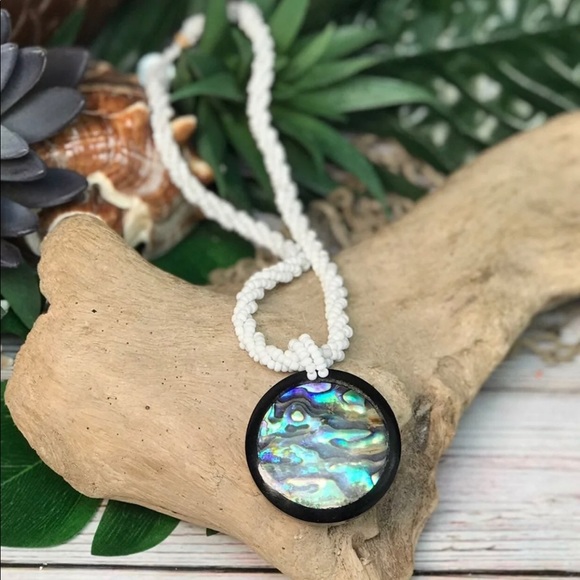 NEW Real Abalone Shell Large Pendant on Bohemian Glass Beaded Necklace Seasshell - Picture 7 of 16